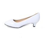 Women Unisex Low Kitten Heel White Patent