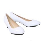 Women Unisex Low Kitten Heel White Patent