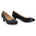 Women Unisex Low Kitten Heel Black patent