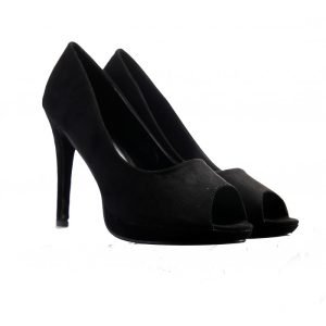 Women Drag Queen Cross Dresser HIGH Heel PEEP Toe Court Shoes- Black Suede