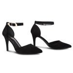 Womens Unisex Buckle Ankle Strap Stiletto Heel Shoes Black suede