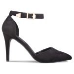 Womens Unisex Buckle Ankle Strap Stiletto Heel Shoes Black suede