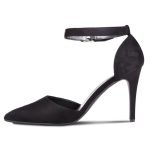 Womens Unisex Buckle Ankle Strap Stiletto Heel Shoes Black suede