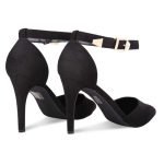 Womens Unisex Buckle Ankle Strap Stiletto Heel Shoes Black suede