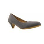 Women Round Toe Kitten Heel Shoes Grey Suede
