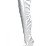 Womens Thigh High Kinky Over The Knee Stiletto Boots Silver Patent