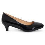 Women Unisex Low Kitten Heel Black patent