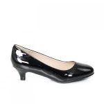 Women Unisex Low Kitten Heel Black patent
