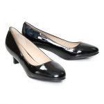Women Unisex Low Kitten Heel Black patent