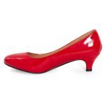 Women Unisex Low Kitten Heel Red Patent