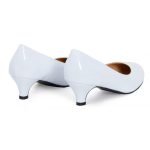Women Unisex Low Kitten Heel White Patent