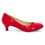 Women Unisex Low Kitten Heel Red Patent