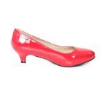 Women Unisex Low Kitten Heel Red Patent