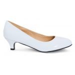 Women Unisex Low Kitten Heel White Patent