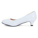 Women Unisex Low Kitten Heel White Patent