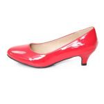 Women Unisex Low Kitten Heel Red Patent