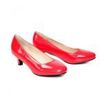 Women Unisex Low Kitten Heel Red Patent