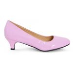 Women Unisex Low Kitten Heel Pink Patent