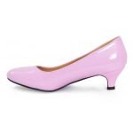 Women Unisex Low Kitten Heel Pink Patent