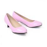 Women Unisex Low Kitten Heel Pink Patent
