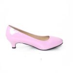 Women Unisex Low Kitten Heel Pink Patent