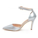 Womens Unisex Buckle Ankle Strap Stiletto Heel Shoes Silver Patent