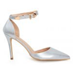 Womens Unisex Buckle Ankle Strap Stiletto Heel Shoes Silver Patent
