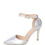 Womens Unisex Buckle Ankle Strap Stiletto Heel Shoes Silver Patent