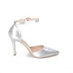 Womens Unisex Buckle Ankle Strap Stiletto Heel Shoes Silver Patent