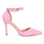 Womens Unisex Buckle Ankle Strap Stiletto Heel Shoes PinkPatent