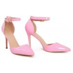 Womens Unisex Buckle Ankle Strap Stiletto Heel Shoes PinkPatent