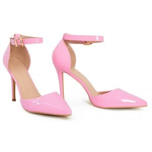 Womens Unisex Buckle Ankle Strap Stiletto Heel Shoes PinkPatent