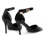 Womens Unisex Buckle Ankle Strap Stiletto Heel Shoes Black Patent