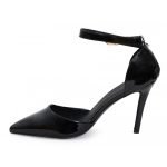 Womens Unisex Buckle Ankle Strap Stiletto Heel Shoes Black Patent