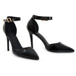 Womens Unisex Buckle Ankle Strap Stiletto Heel Shoes Black Patent