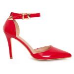 Womens Unisex Buckle Ankle Strap Stiletto Heel Shoes Red Patent