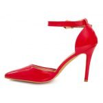 Womens Unisex Buckle Ankle Strap Stiletto Heel Shoes Red Patent