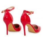 Womens Unisex Buckle Ankle Strap Stiletto Heel Shoes Red Patent