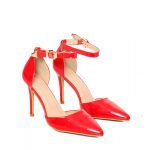 Womens Unisex Buckle Ankle Strap Stiletto Heel Shoes Red Patent