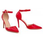 Womens Unisex Buckle Ankle Strap Stiletto Heel Shoes Red Patent
