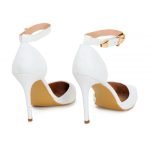 Womens Unisex Buckle Ankle Strap Stiletto Heel Shoes White Matte