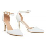 Womens Unisex Buckle Ankle Strap Stiletto Heel Shoes White Matte