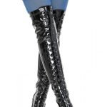 Womens Thigh Kinky Over The Knee Stiletto Boots Black Patent
