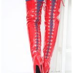 Womens Thigh High Kinky Over The Knee Stiletto Boots Red Patent