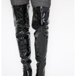 Womens Thigh HIGH Kinky Over The Knee Platform Stiletto Heel Boots Black Patent