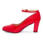 Womens Ankle Strap Mid Block Heel Red Patent