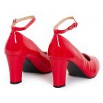 Womens Ankle Strap Mid Block Heel Red Patent