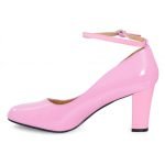 Womens Ankle Strap Mid Block Heel Pink patent