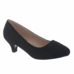 Women Round Toe Kitten Heel Shoes Black Suede