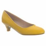 Women Round Toe Kitten Heel Shoes Yellow Patent